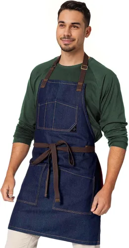 Vista 7 de Under NY Sky Delantal de chef – Sarga profesional gris real – Correas de algodón – Bolsillos inteligentes – Ajustable para hombres y mujeres