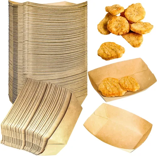 Vista 7 de Paquete de 200 bandejas pequeñas de papel para alimentos, botes desechables de papel kraft de 0.25 libras, color marrón, bandejas para servir