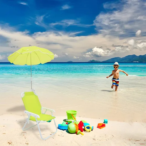 Vista 6 de 1 juego de silla de playa al aire libre con toldo paraguas plegable ligero para niños y silla de camping portátil para viajes en la playa y picnics