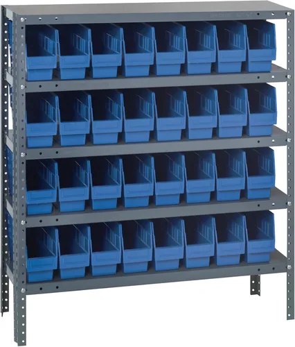 Vista 187 de Quantum QSBU-245BK Heavy Duty Shelving Unit with (7) Shelves and (24) QUS245 Black Bins for Garage Warehouse Storage Distribution 400 lb Load