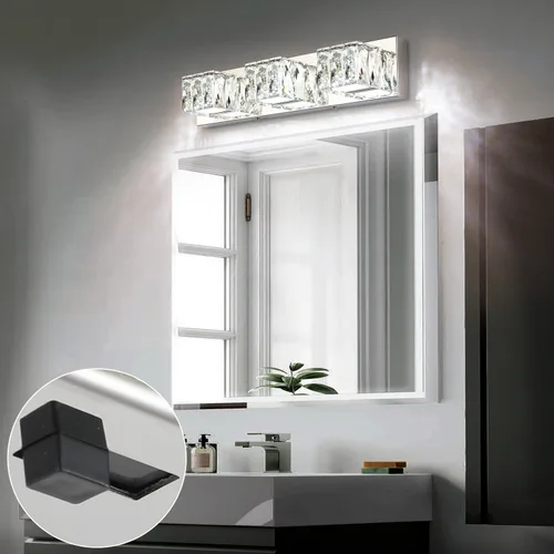 Vista 5 de Lámpara LED de baño – Moderna lámpara de tocador de cristal de 3 luces – Lámpara de pared cromada para baño 5CCT regulable