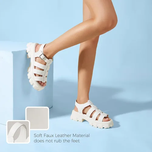 Vista 5 de LUCKY STEP Sandalias de cuña con plataforma para mujer, puntera abierta, correa de tobillo ajustable, tacón grueso