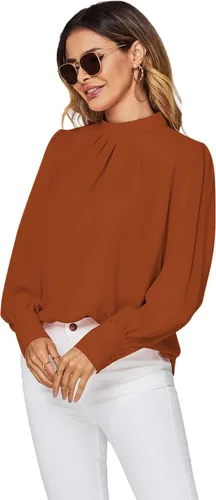 Vista 5 de LYANER Blusa plisada de manga larga con cuello alto falso para mujer