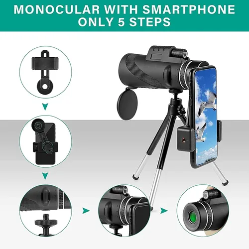 Vista 6 de Monocular Telescope, 12x50 HD monocular BAK4 Zoom Binoculars with Smartphone Holder and Tripod, Waterproof monocular Telescope for Bird Watching
