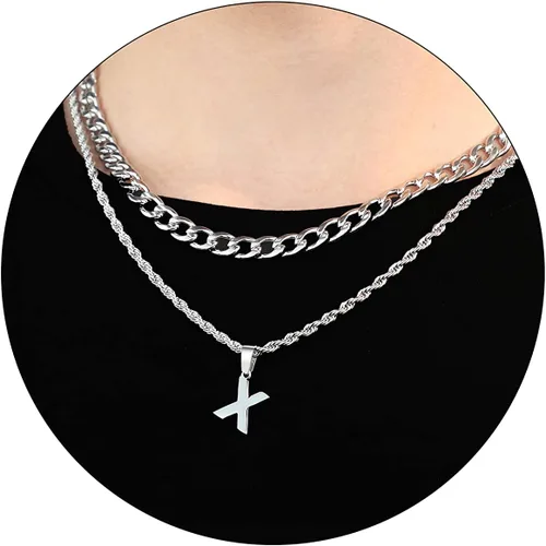 Vista 58 de SENRAN Collar con inicial en capas de la A a la Z para hombre, cadena de cuerda torcida de acero inoxidable de 18 a 20 pulgadas, dije de letra