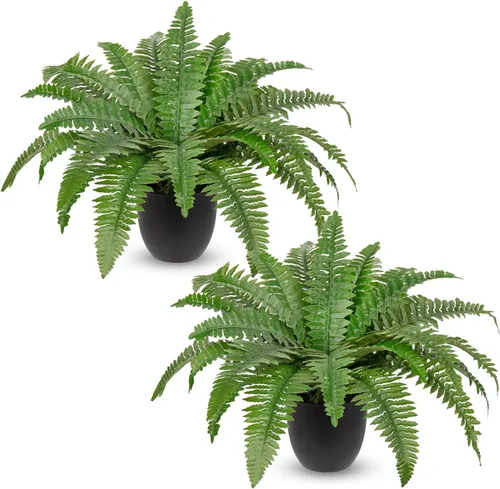 Vista 12 de Hollyone Planta de Helecho Falso de 17.7" en Maceta, Pequeños Helechos Artificiales de Boston en Maceta con 25 Hojas para Exteriores e Interiores
