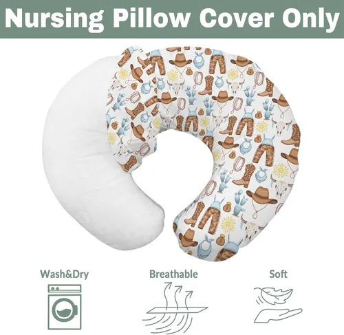 Vista 7 de Blue Western Cowboy - Fundas de almohada de lactancia para niños, botas de vaquero, sombrero, caballo, cactus, sol, vaca, calaveras, funda