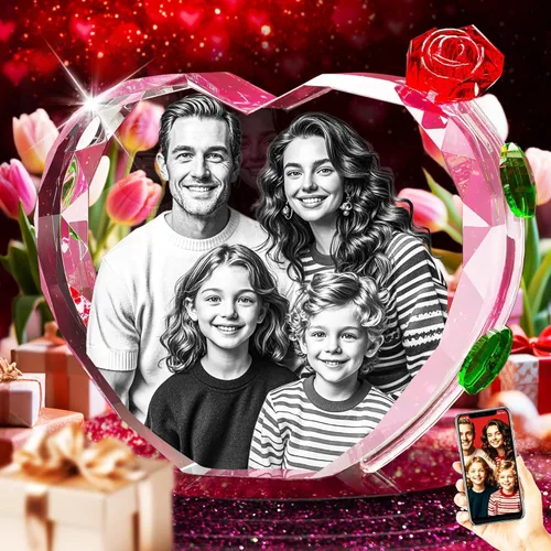 Vista 23 de 3D Crystal Photo with Red Crystal Rose, Personalized Mothers Day Gifts for Mom, Wife, Women, Her, Girlfriend, Couple, Customized Glass Photo