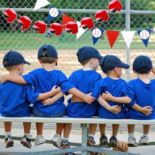 Vista 6 de Tatuo 6 carteles de béisbol para fiestas, guirnalda de papel de béisbol, banderines para decoración de fiestas de cumpleaños temáticas deportivas