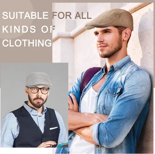 Vista 7 de 4 piezas de gorra plana suave ajustada Newsboy sombreros irlandeses para hombre, sombreros de conducción, sombreros de verano de algodón y lino