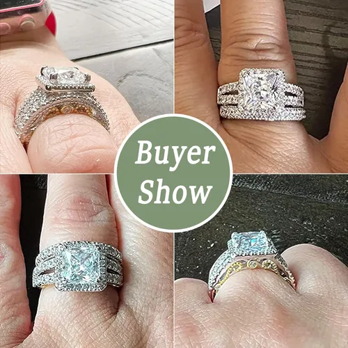 Vista 7 de Wuziwen Anillo de compromiso de 4 quilates para mujer, plata de ley, circonita cúbica, anillo de boda