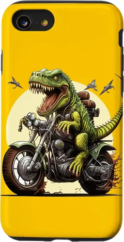 Vista 18 de Funda para iPhone 16 T-Rex Dinosaur Riding a Motorcycle