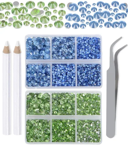 Vista 27 de LPBeads 6000 unidades de diamantes de imitación negros no termofijos, 6 tamaños, cristal redondo, con parte trasera plana, pinzas y bolígrafo