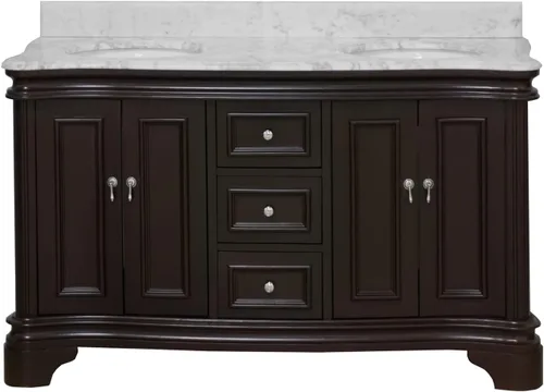 Vista 6 de Kitchen Bath Collection Katherine - Tocador de baño doble de 60 pulgadas (chocolate/carrara): incluye gabinete de chocolate con encimera de mármol