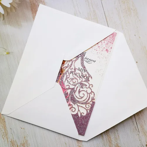 Vista 6 de 50 tarjetas de invitaciones de boda cortadas con láser para despedida de soltera, cumpleaños, dulces 15 invitaciones de fiesta de quinceañera
