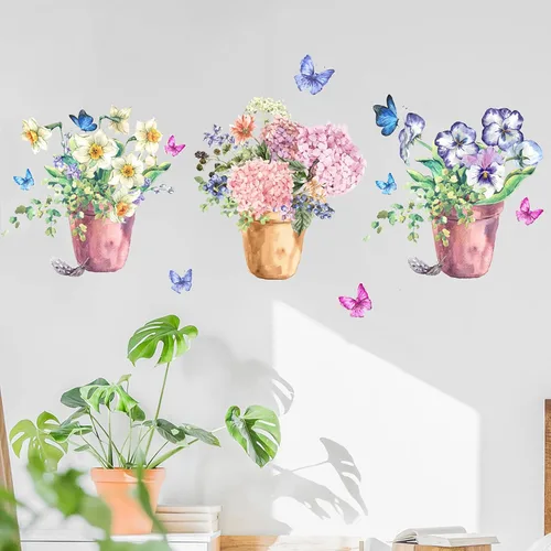 Vista 3 de Maydahui Calcomanías de pared coloridas para macetas de mariposa (40 x 16 pulgadas), calcomanías de pared para cocina, sala de estar, dormitorio