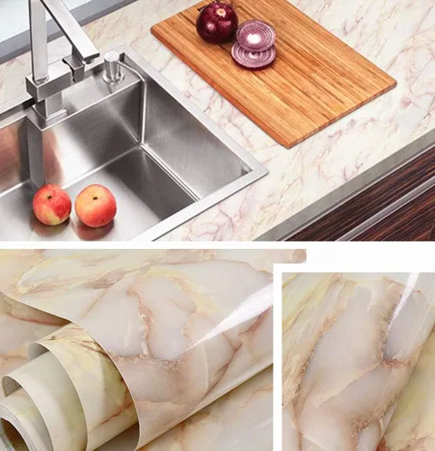 Vista 3 de UPREDO Papel adhesivo de mármol brillante Emperor Jade Backsplash Papel adhesivo de granito para encimeras de película de vinilo impermeable a