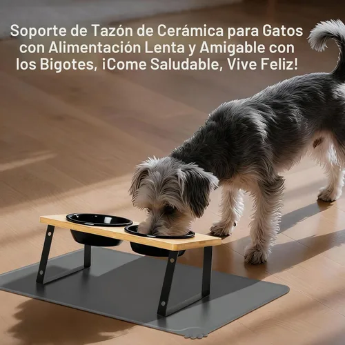 Vista 7 de LEAWALK Tazón de comida para gatos con altura ajustable mejorada Soporte de tazón de comida para perros de cerámica y tazón de alimentación lenta