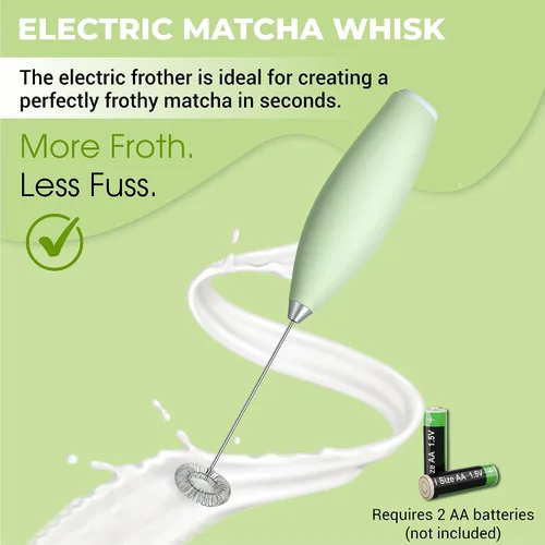 Vista 3 de Juego de batidor Matcha con cuenco Matcha - Juego de Matcha incluye espumador eléctrico, batidor de bambú, cuchara Matcha, soporte de bambú, blanco