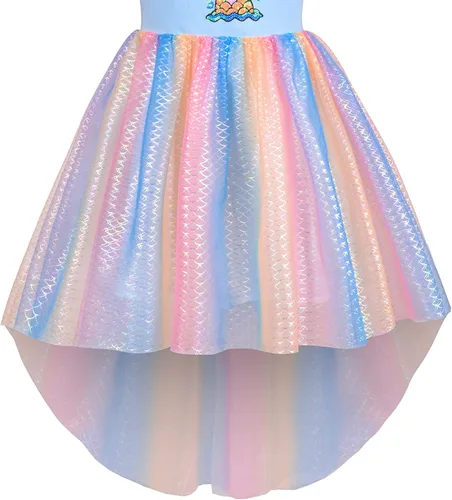 Vista 4 de Sunny Fashion Vestido de niña con lentejuelas rosas para boda, falda de tul alta y baja, manga tutú con volantes