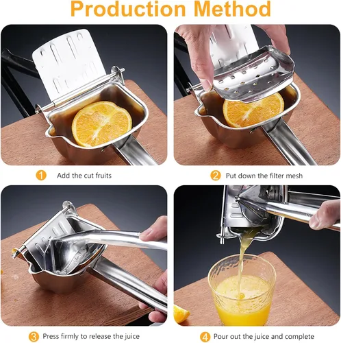 Vista 3 de exprimidor manual de acero inoxidable; exprimidor de frutas de mano; exprimidor de frutas; exprimidor de limón manual; exprimidor manual