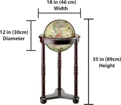 Vista 5 de Replogle Lancaster Globo terráqueo de 12 pulgadas de diámetro, con base para piso, Madera, Blanco crudo, L