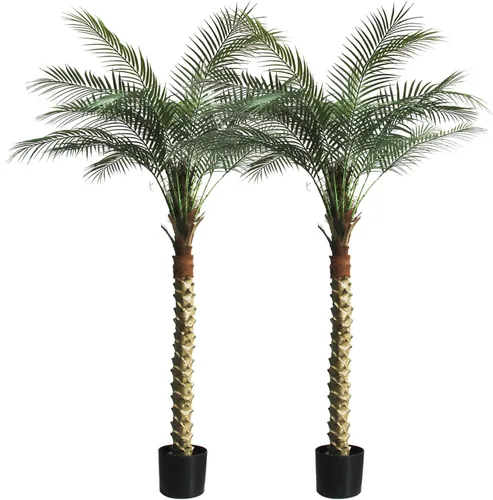 Vista 7 de Palmera artificial de 4.3 pies, planta de palma de sagú falsa grande con 18 hojas de tronco, árbol sintético alto perfecto en maceta para interiores