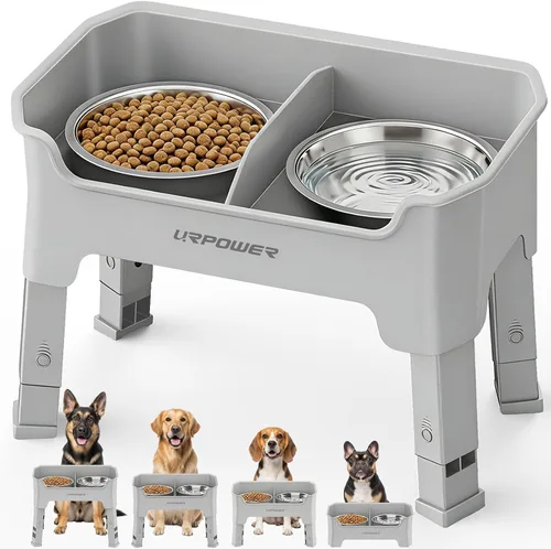 Vista 8 de URPOWER Cuencos elevados para perros a prueba de desorden, diseño de protección contra salpicaduras de pared alta, soporte elevado de 4 alturas