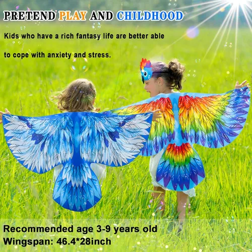 Vista 2 de IROLEHOME Disfraces de loro-águila-alas de pájaro para niños pequeños, diademas para niños y niñas, disfraz de fiesta para jugar, juguetes