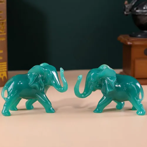 Vista 7 de Estatuas de elefante para decoración del hogar, 1 par de figuras de elefante de la suerte con tronco para estantes, sala de estar y dormitorio
