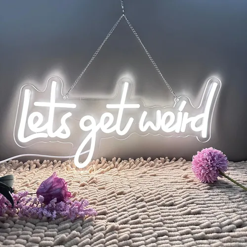 Vista 5 de Let's Get Weird - Letrero de neón blanco con puerto de carga USB e interruptor regulable, lámparas de noche colgantes de neón para decoración