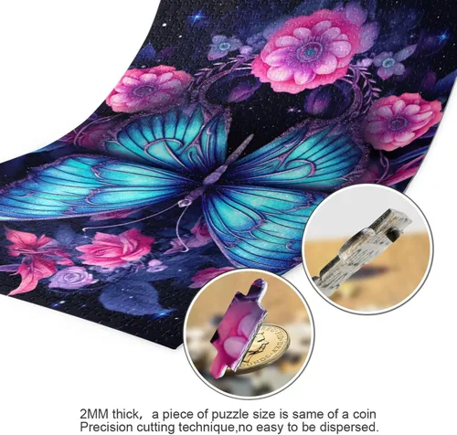 Vista 3 de Butterfly Floral Jigsaw Puzzles 500 Pieces for Adults with Mesh Storage Bag 2011491
