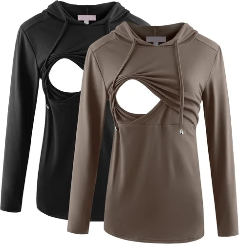 Vista 36 de Bhome Camisa de lactancia de manga larga con capucha para lactancia materna