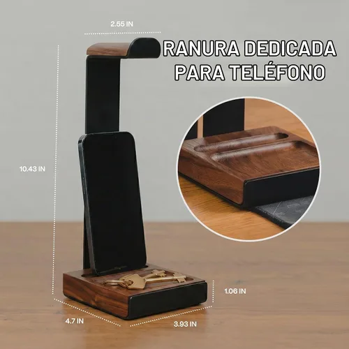 Vista 4 de COREMINDED Universal Headphone Stand for Desk, Walnut Wood Headset Holder Dark Walnut