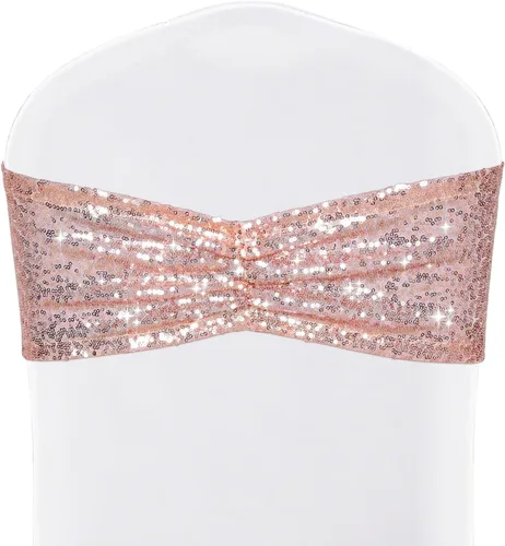 Vista 12 de SquarePie Paquete de 20 bandas de lentejuelas para silla, lazos dorados con purpurina para decoración de banquetes de boda, fiesta