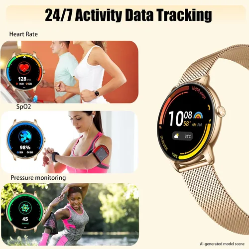 Vista 4 de Relojes inteligentes para mujer ultra delgados, rastreador de actividad AMOLED de 1.32 pulgadas con frecuencia cardíaca, oxígeno en sangre, monitor