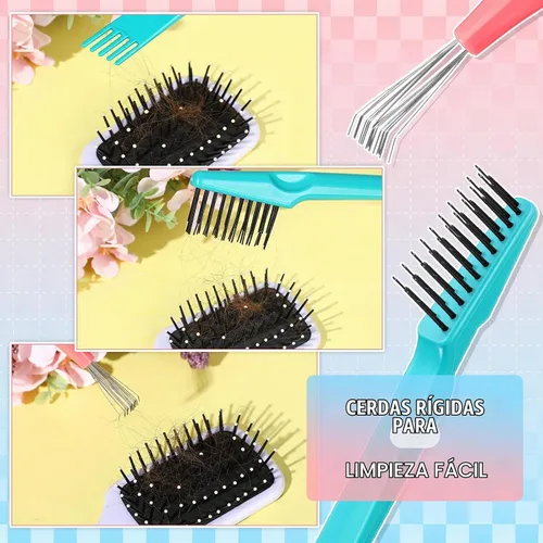 Vista 2 de Boao Juego de 2 piezas de herramienta de limpieza de cepillo de cabello, mini removedor de suciedad de cepillo de cabello con rastrillo de alambre