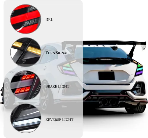 Vista 3 de HCmotion Conjunto de luces traseras LED para Honda Civic 10Th Gen Hatchback Tipo R FK7 FK8 2016-2021 con señal secuencial, animación LED DRL Start