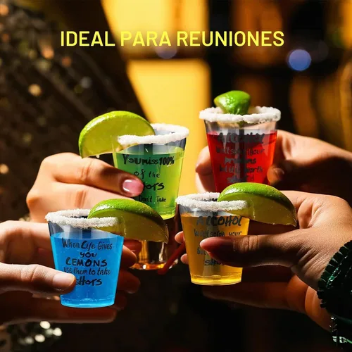 Vista 6 de 100 vasos de chupito divertidos de 1.7 oz para fiesta, vasos de chupito de plástico desechables a granel Mini Fun Wine Glass, Small Tasting Sample