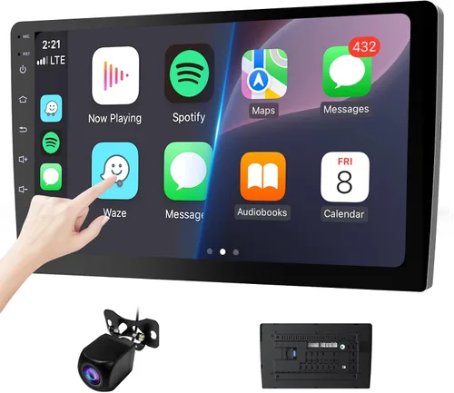 Vista 8 de Haudio Estéreo de coche de 9" con doble DIN - Radio de coche inalámbrico compatible con Apple CarPlay y Android Auto, radio de coche con pantalla