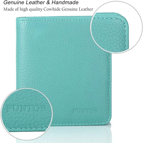 Vista 5 de Funtor Cartera de cuero para mujer, pequeña y compacta, con bolsillo doble, bloqueo RFID, para mujer