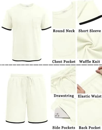 Vista 5 de COOFANDY Conjunto de 2 piezas de camisa y pantalones cortos para hombre, estilo casual de verano con bolsillos
