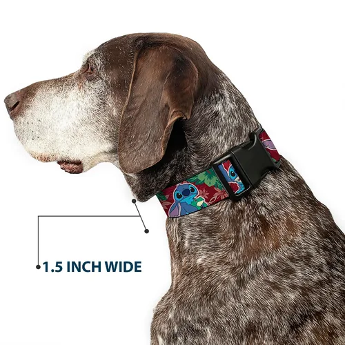 Vista 7 de Buckle-Down Collar de clip de plástico – Stitch 6-Expressions Tropical Flora Borgoña Rojos/Verdes – 1 pulgada de ancho – Se adapta a 9-15 pulgadas