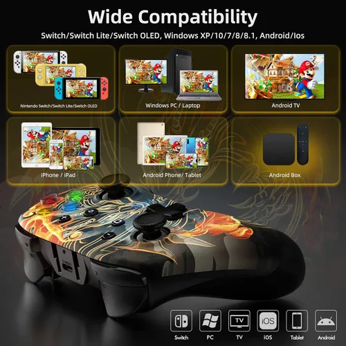 Vista 2 de EasySMX Switch Pro Controlador para Nintendo SwitchLiteOLEDPCiOSAndroid, controlador de interruptor inalámbrico con 4 botones programablesdoble