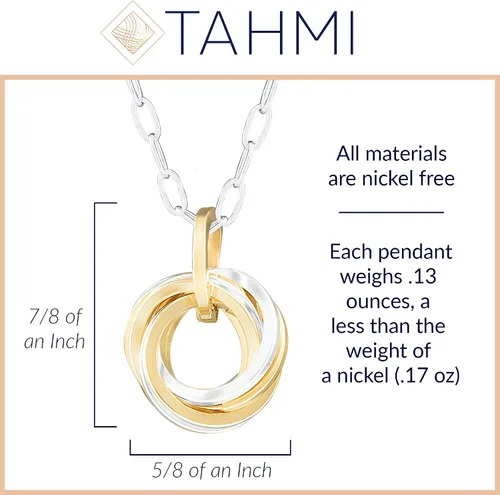Vista 3 de Tahmi Two-Tone Love Knot Pendant Necklace with Mixed 14K Gold-Filled and Sterling Silver 925 Circles Daily Jewelry Gift for Women - 18