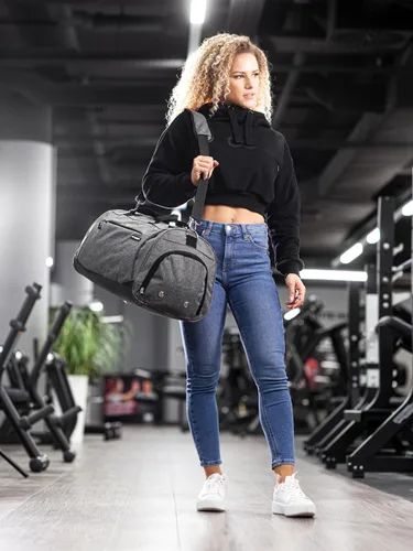Vista 5 de Fitgriff Bolsa de gimnasio para hombres y mujeres con compartimento para zapatos y artículos húmedos, bolsa de lona para viajes, deportes, fitness