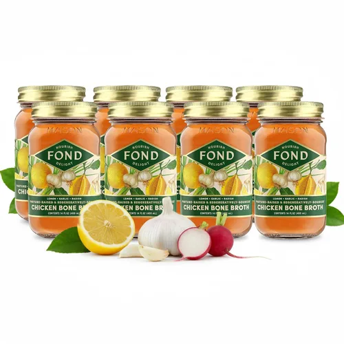 Vista 15 de FOND Caldo regenerativo de hueso de pollo criado en pastos infundido con cúrcuma orgánica y pimienta negra, caldo de pollo a fuego lento para un