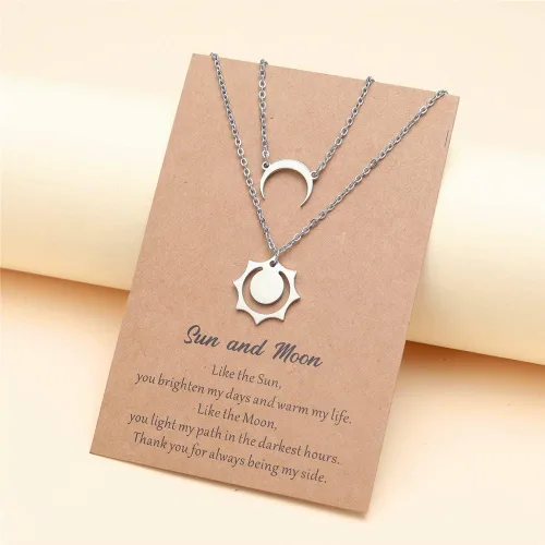Vista 3 de Collar de sol y luna para parejas, día de San Valentín, pareja, collar de BFF para 2 parejas a juego, luna creciente, sol, collar de acero