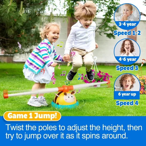 Vista 3 de Billeeit Juego de Salto y Lanzamiento de Anillos Musical 2 en 1, juguete de salto para interiores y exteriores, para niños de 4 a 8 años y niños