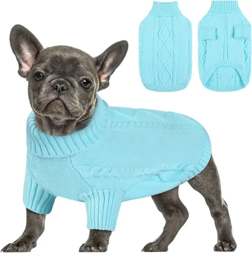 Vista 29 de Queenmore - Suéter de punto trenzado con cuello alto para perros pequeños, para climas fríos, para chihuahua, bulldog, teckel, carlino y yorkie, XS